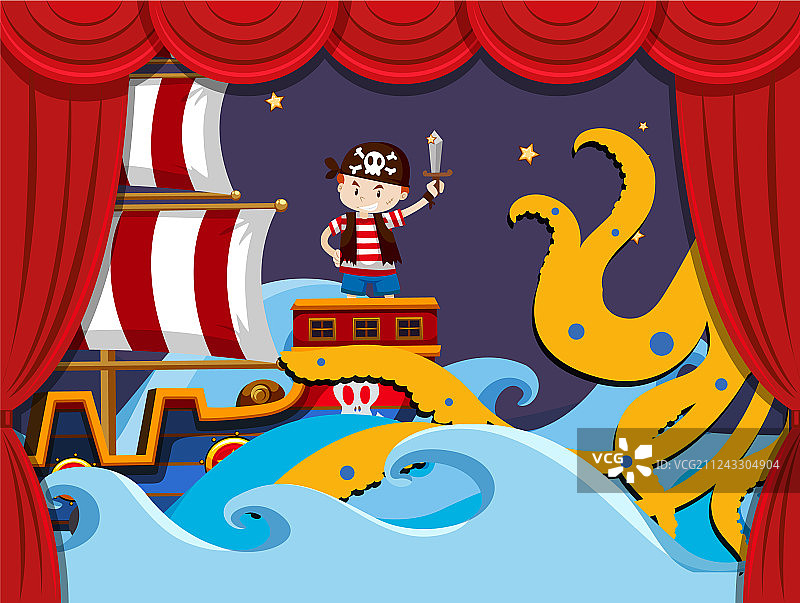 海盗大战海怪的舞台剧图片素材