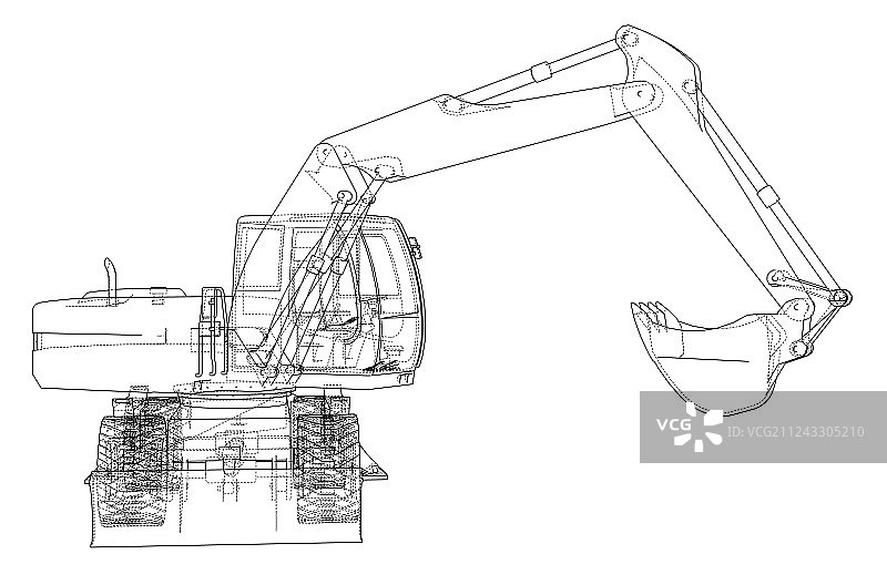 白色背景上孤立的挖掘机轮廓图片素材