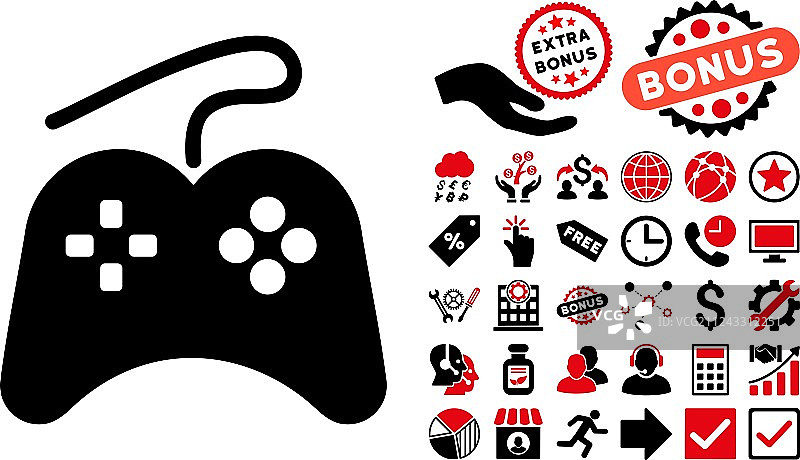带奖励的游戏手柄扁平图标图片素材