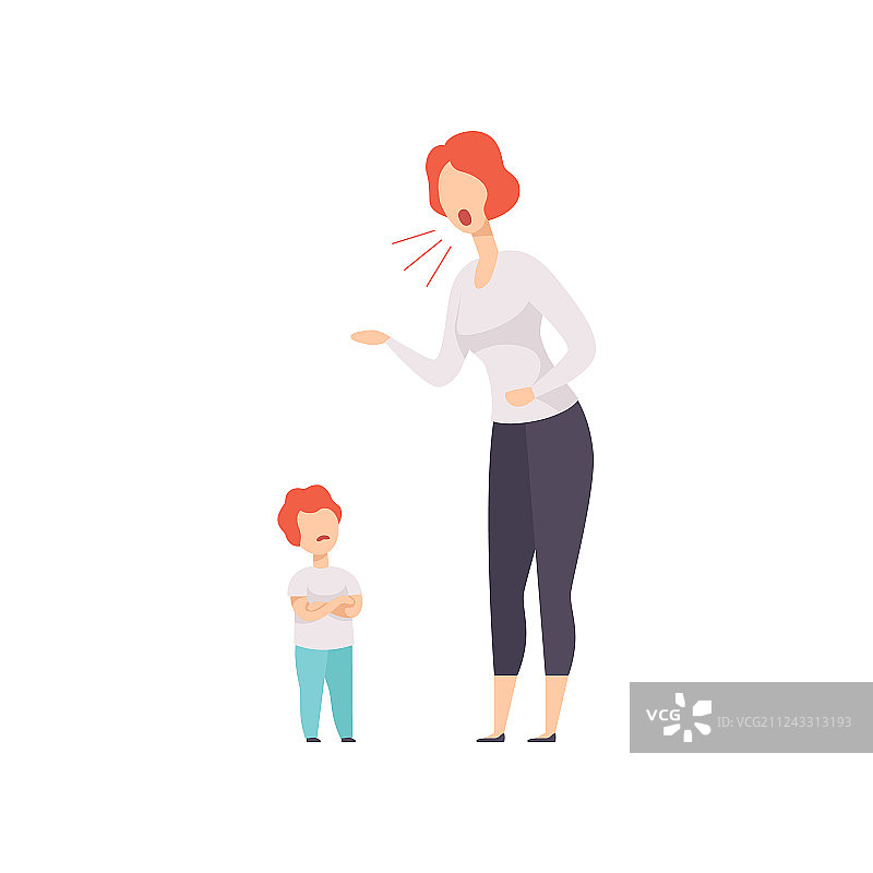妈妈责骂儿子，年轻女人对着他大喊大叫图片素材