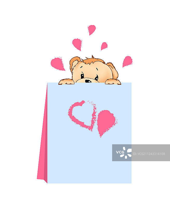 泰迪熊躲在卡片后面图片素材