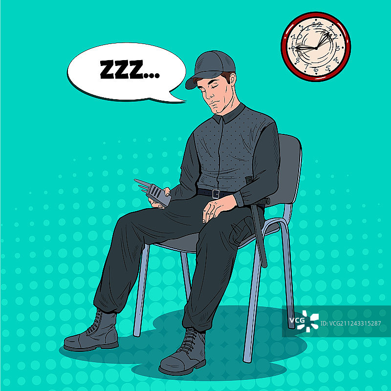 工作中睡觉的保安图片素材