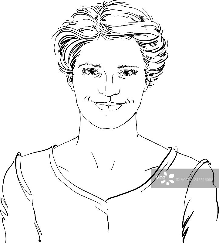 时尚发型微笑女性素描图片素材