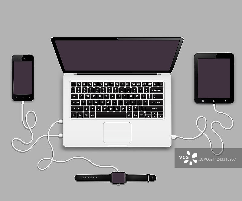 手机、平板电脑和智能手表互联图片素材