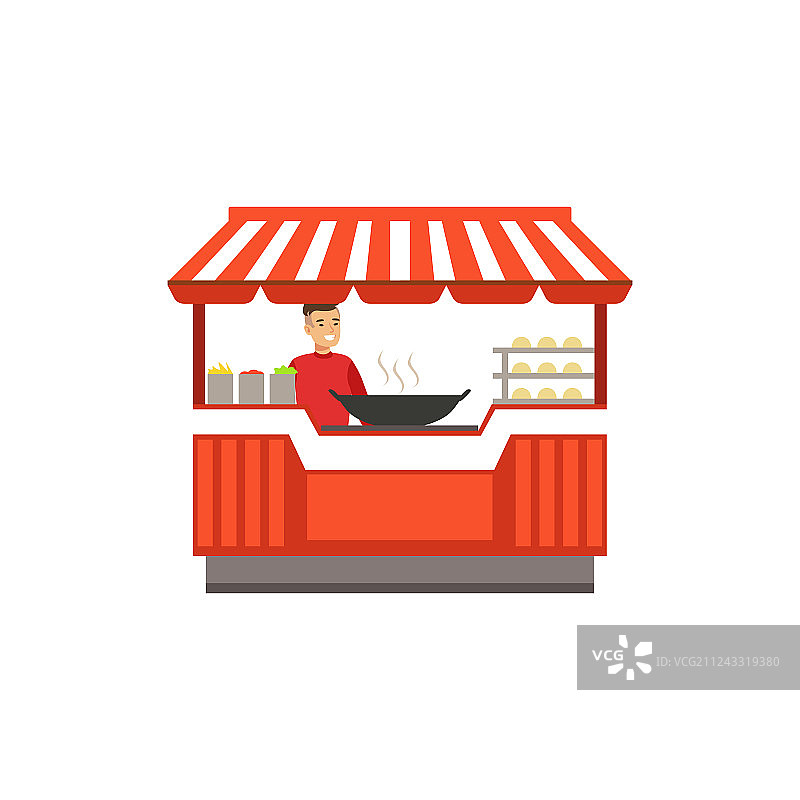 具有烧烤的扁平风格街头小吃亭图片素材
