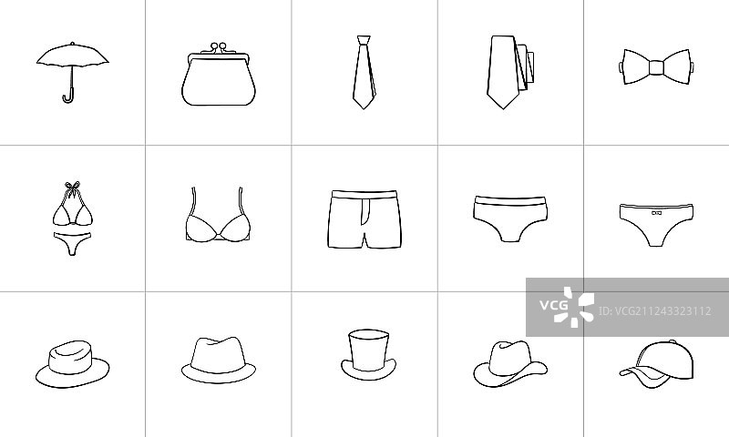 服装和配饰素描图标集图片素材