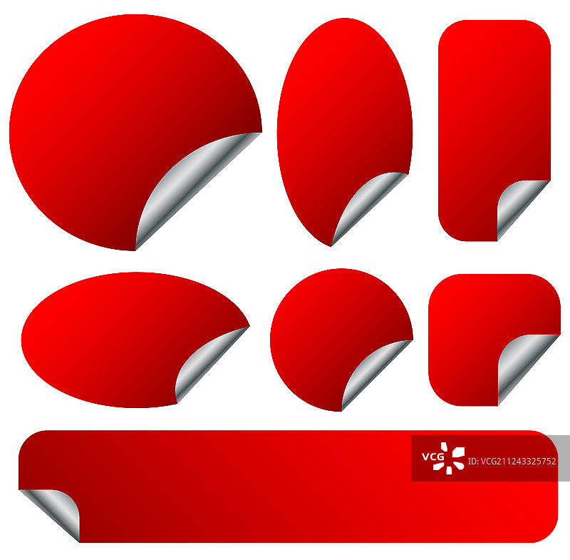 带金属背面的红色剥落贴纸套装图片素材