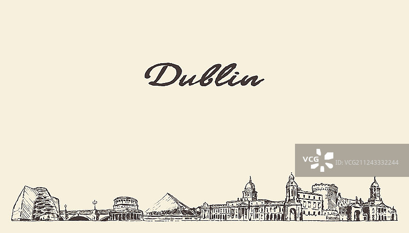 都柏林天际线爱尔兰城市手绘草图图片素材