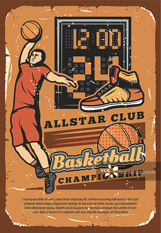 篮球俱乐部联赛锦标赛复古海报图片素材