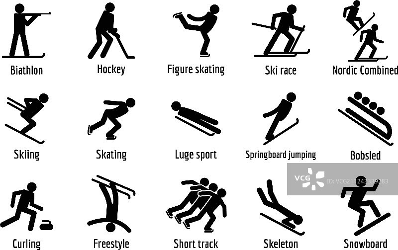 冬季运动项目图标简约风格合集图片素材