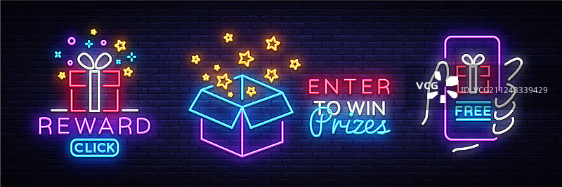 奖品霓虹灯标志图片素材