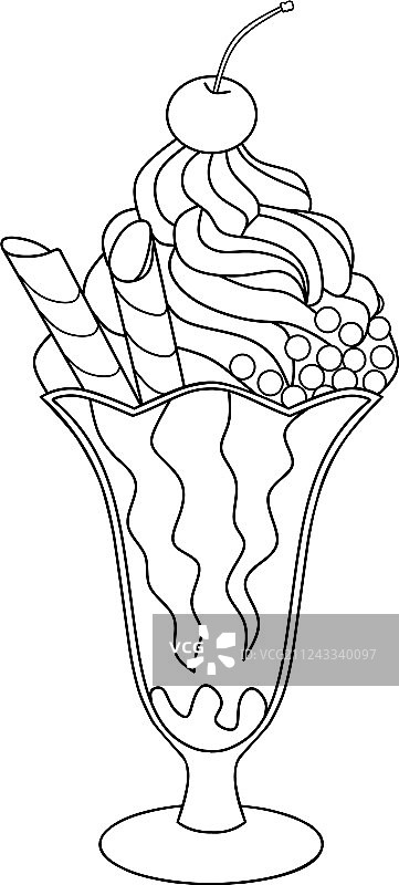 用于涂色书的樱桃冰淇淋图片素材