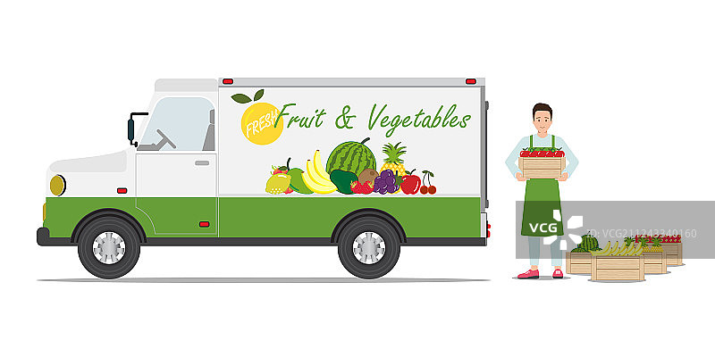 农民水果蔬菜送货车图片素材