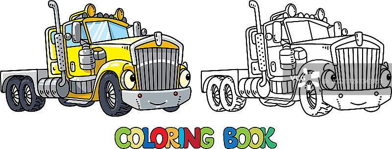 带眼睛的有趣重型卡车涂色书图片素材