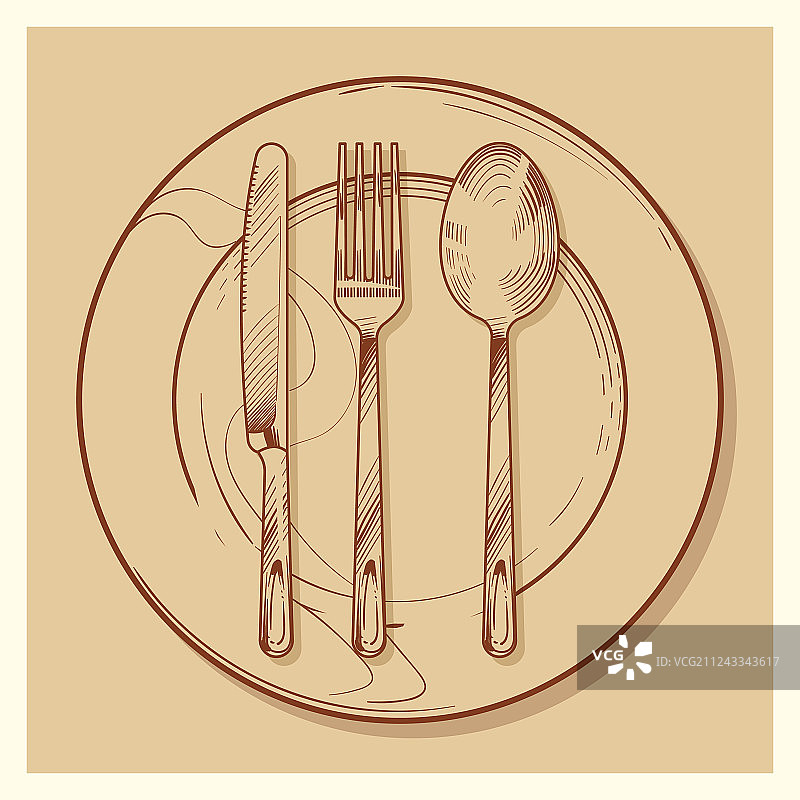 手绘复古餐具和盘子图片素材