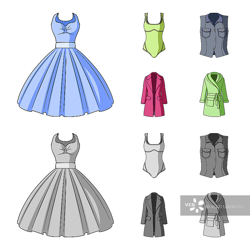 女性服装卡通单色图标套装图片素材