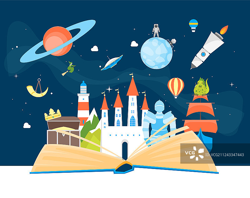 卡通想象概念卡片海报打开的书图片素材