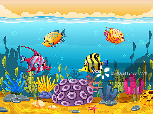 海洋中可爱的卡通鱼图片素材