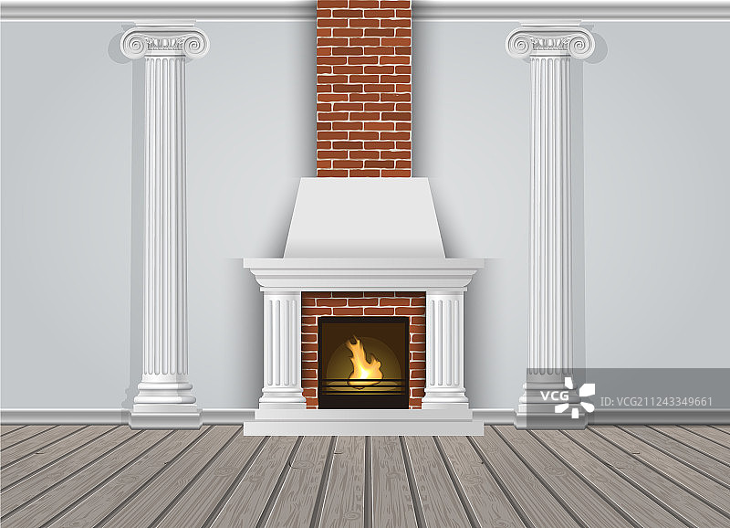 带壁炉的经典室内墙壁图片素材