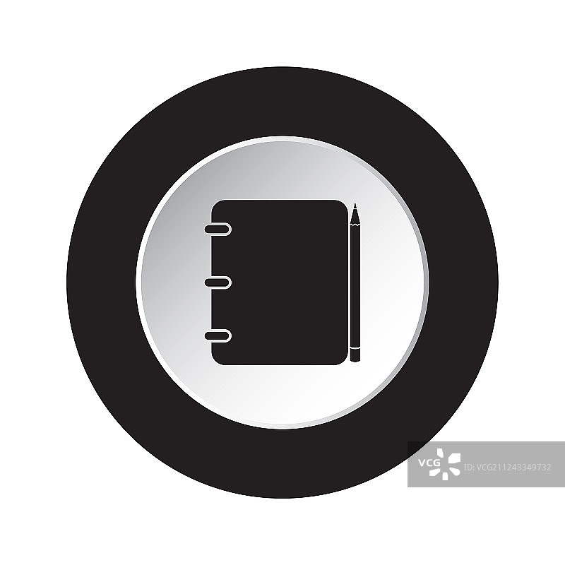 带铅笔的圆形黑白按钮图标-记事本图片素材