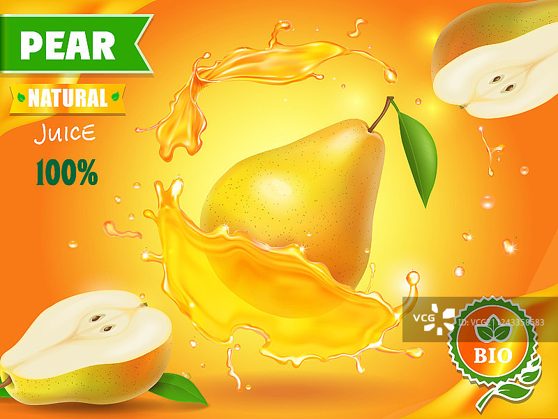 逼真的梨汁飞溅广告图片素材