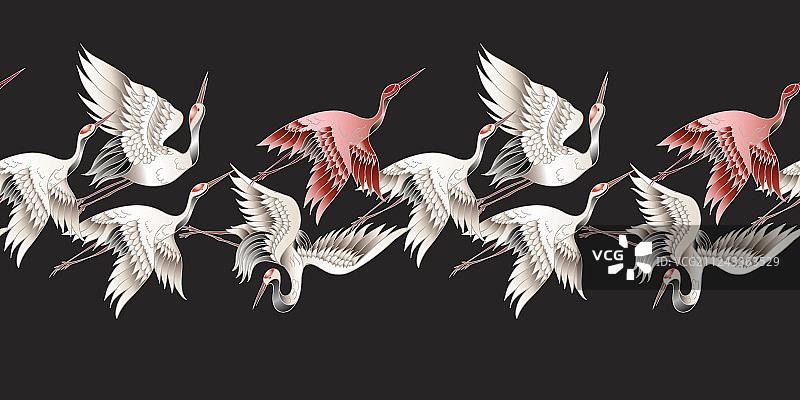 日本白鹤的无缝边框图片素材