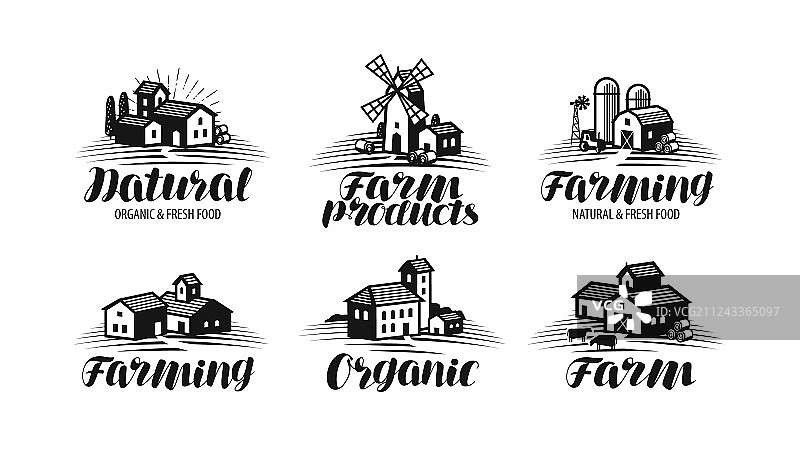 农场标签套装：农业综合企业图片素材