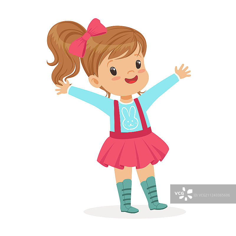 穿粉色裙子的可爱微笑小女孩图片素材