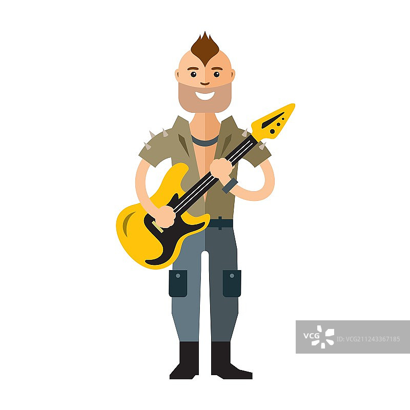 扁平风格彩色卡通摇滚吉他手图片素材