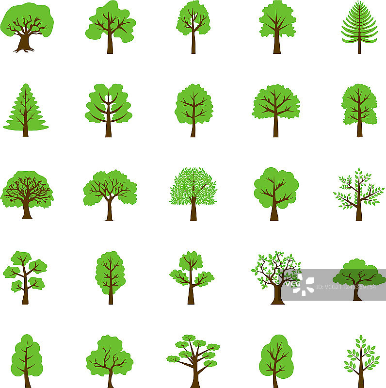 树木扁平风格图标集图片素材