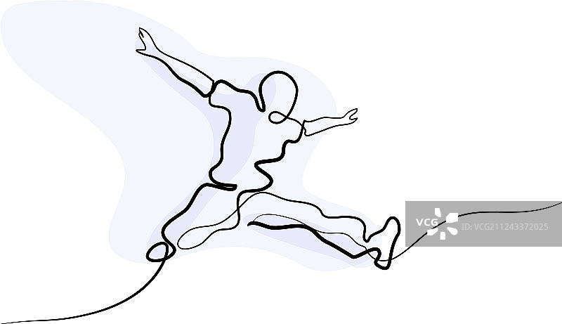 快乐跳跃男子连续线条画图片素材