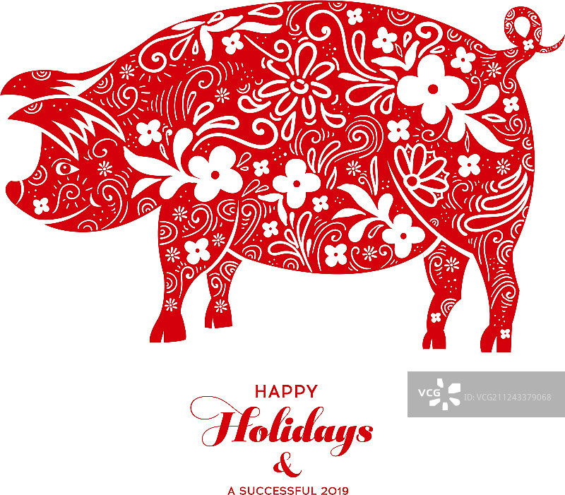 中国生肖猪年红色剪纸猪图片素材