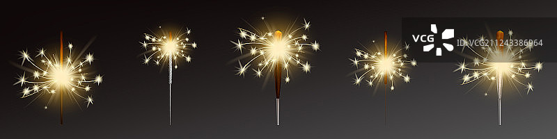 逼真火焰烟花棒套装。图片素材