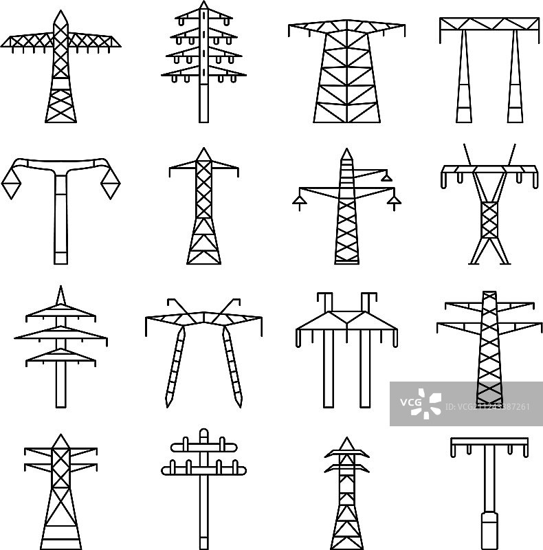 电塔图标集轮廓样式图片素材