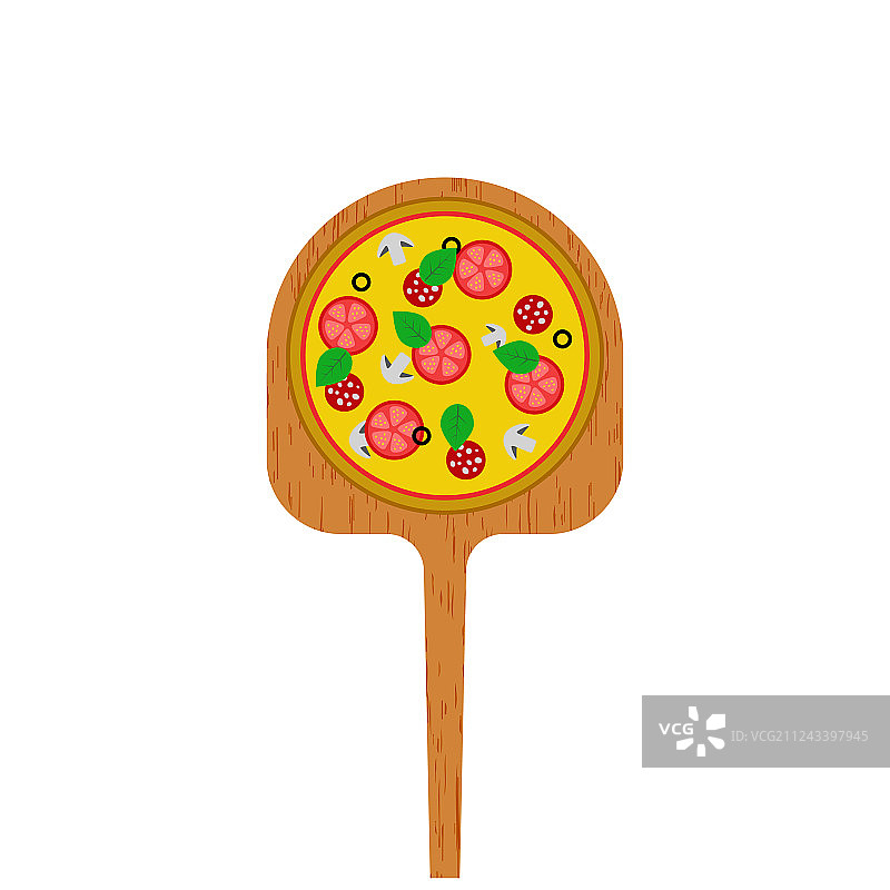 木铲上的传统披萨图片素材