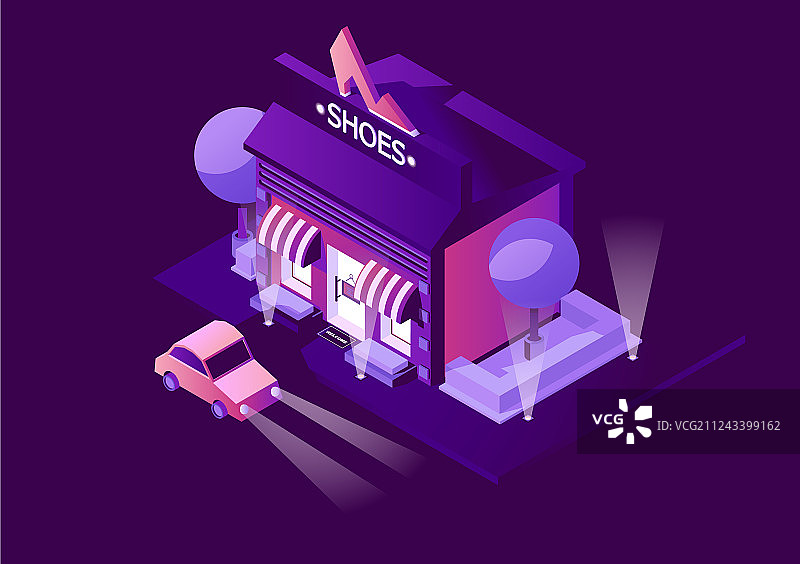 夜晚的鞋店场景图片素材