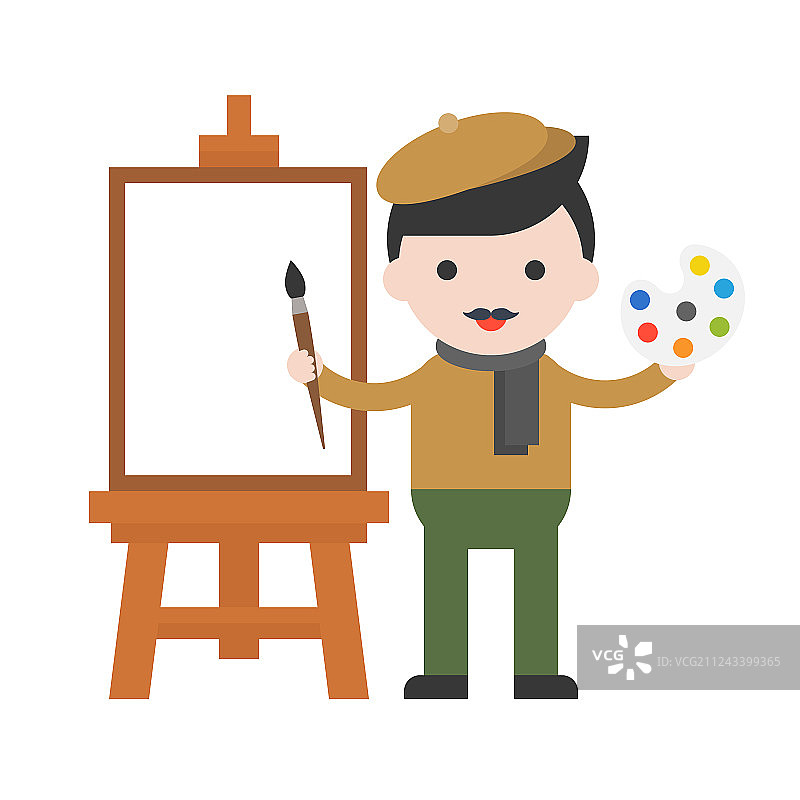艺术家和空白画布可爱卡通形象图片素材