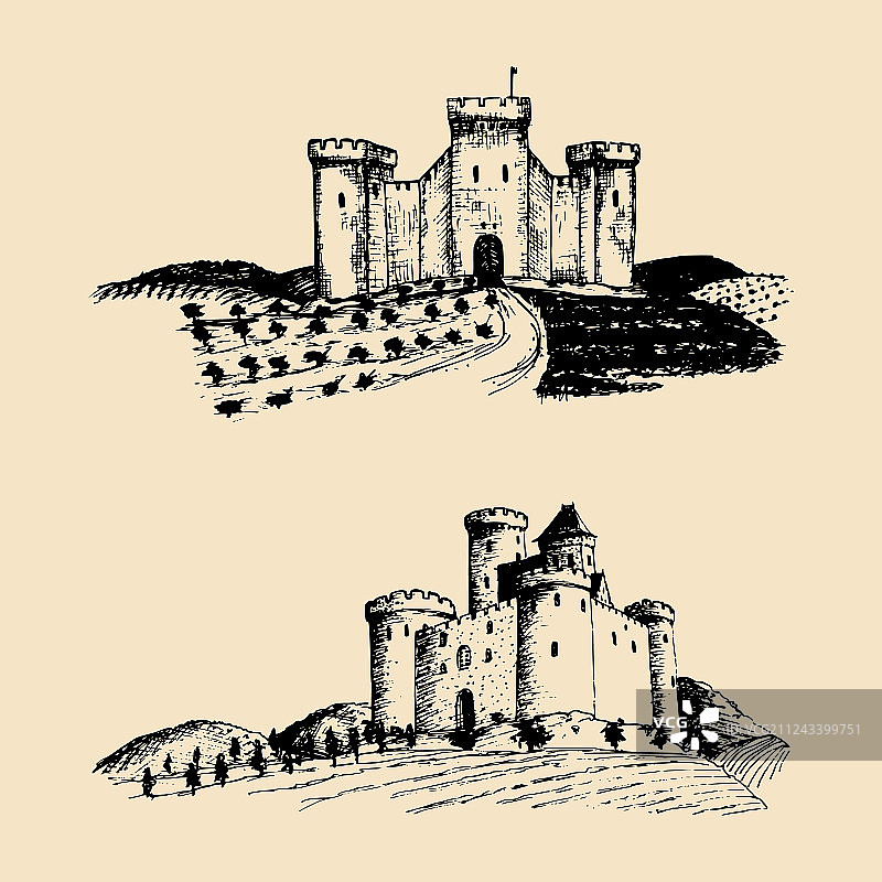 手绘的旧城堡图片素材