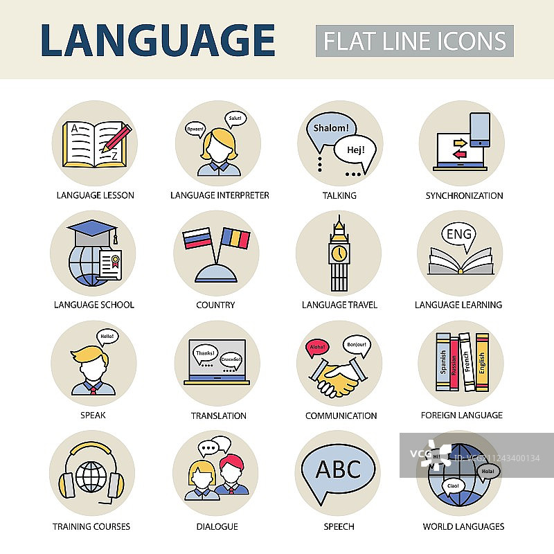 学习主题的现代线性图标集图片素材