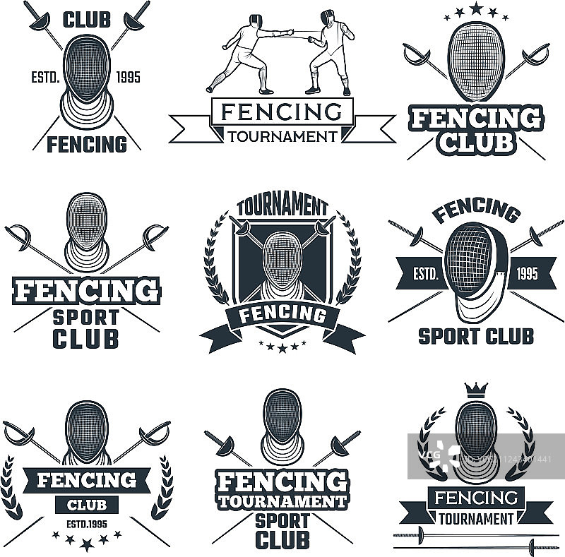 单色击剑运动徽章套装图片素材