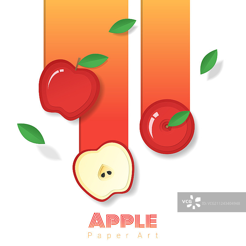 纸艺风格的新鲜苹果水果背景图片素材