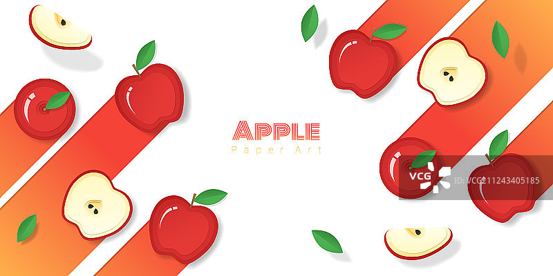 纸艺风格的新鲜苹果水果背景图片素材
