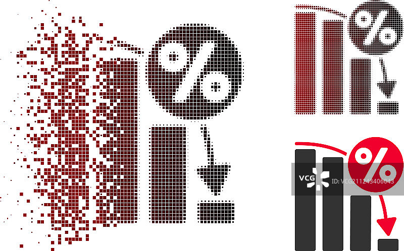 损坏的点状半色调下降百分比条形图图片素材
