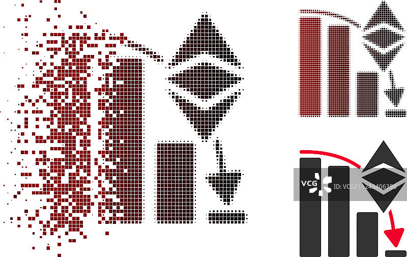 以太坊价格下跌碎片点状半色调效果图片素材