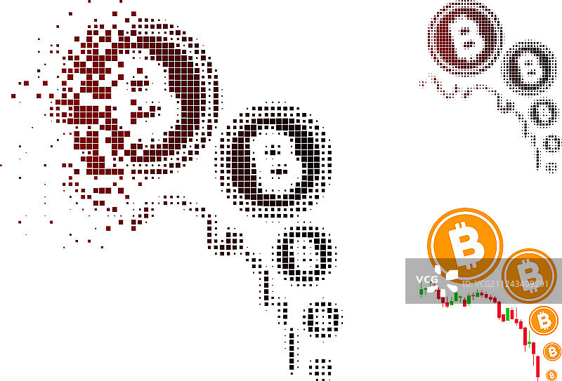 分解的像素半色调比特币通货紧缩图图片素材