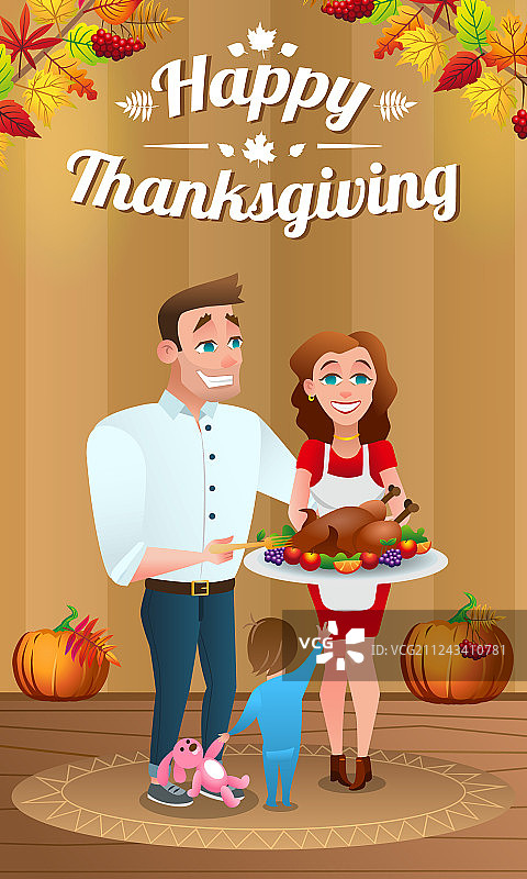 快乐的年轻家庭与烤火鸡图片素材