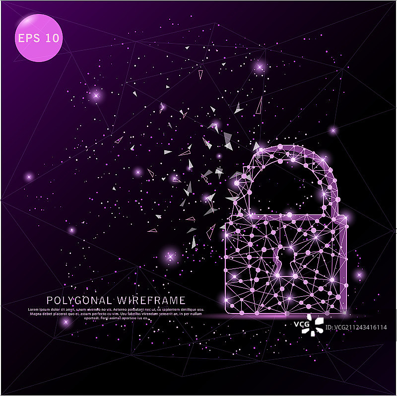 未来主义低多边形线挂锁数字绘图图片素材