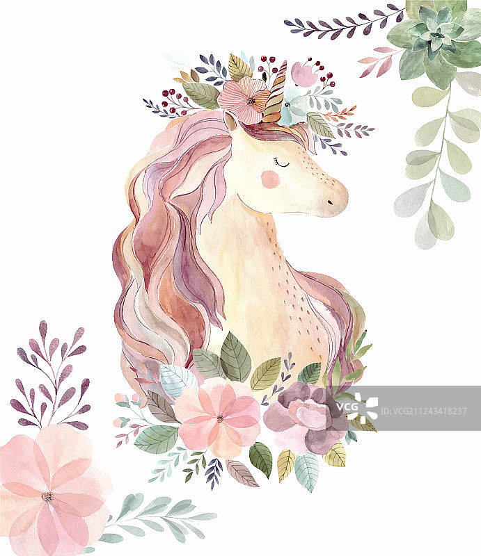 带有可爱独角兽的复古图案图片素材