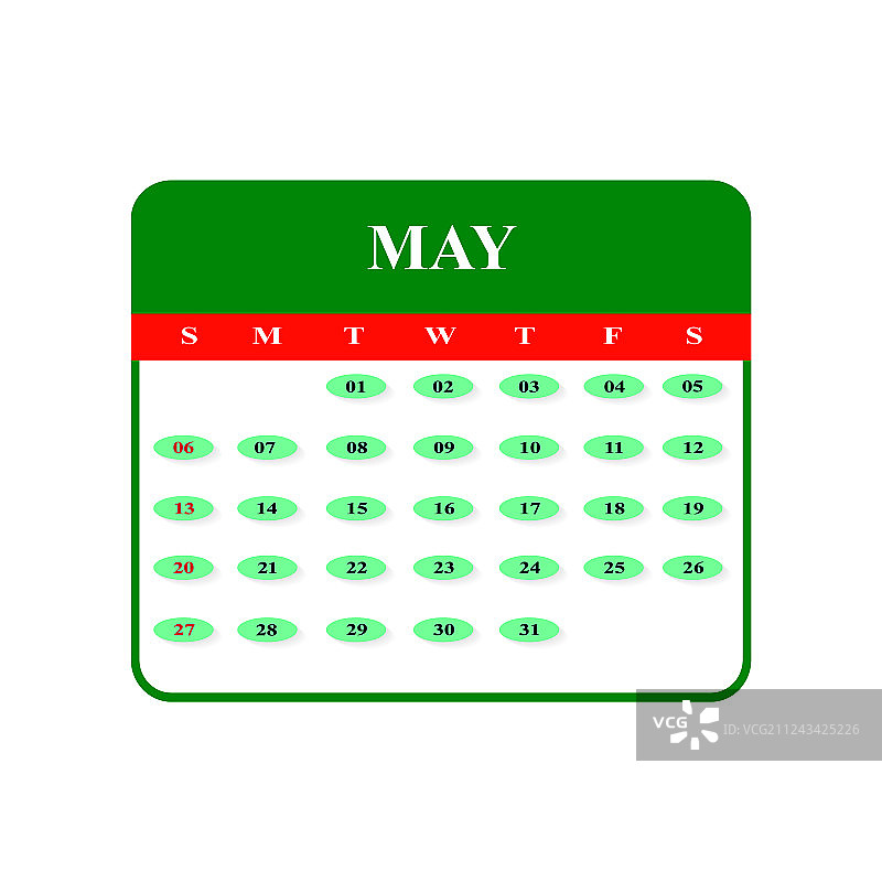 2018年5月日历图标图片素材