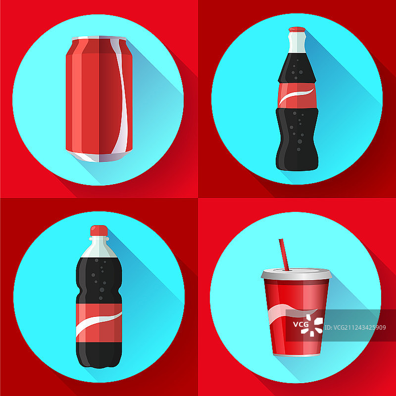 带红色标签的苏打水瓶扁平图标图片素材